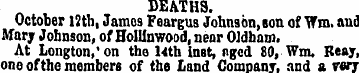 DEATHS. October 12th, James Feargus John...