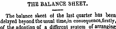 THE BALANCE SHEET. The balance sheet ot ...