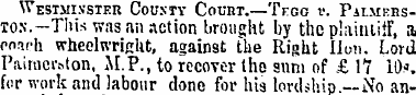 Westminster County Court.—Tfgg v. Palmer...