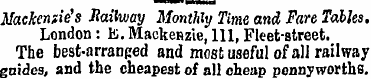 Mackenzie's Railway Monthly Time and Far...