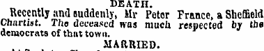 DEATH. Recently and suddenly, Mr Petor F...