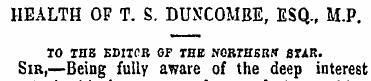 HEALTH OF T. S. BUNCOMBE, ESQ., M.P. TO ...