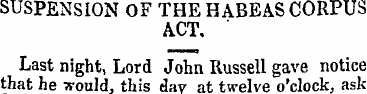 SUSPENSION OF THE HABEAS CORPUS ACT, Las...