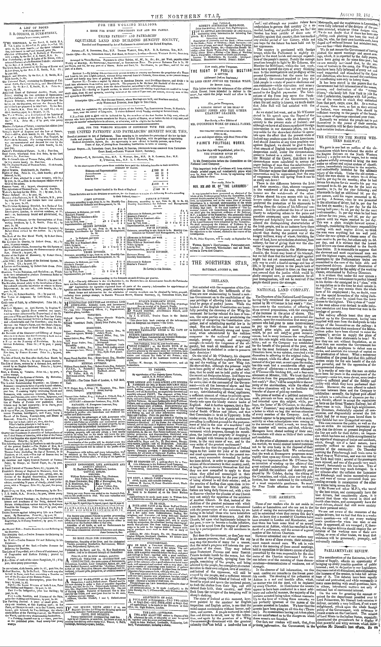 Northern Star (1837-1852): jS F Y, 2nd edition - National Land Company. The Directors Of ...