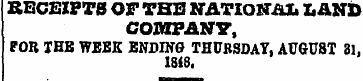 RECEIPTS OF THE! NATIONAL LAND COMPANY, ...
