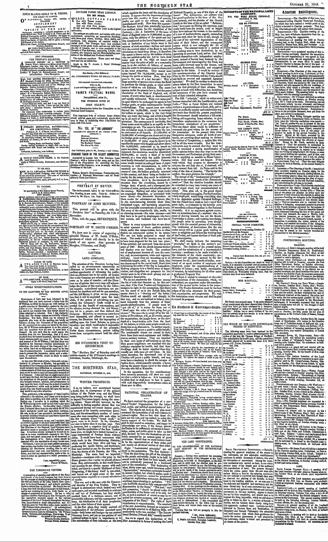 Northern Star (1837-1852): jS F Y, 2nd edition - J. Swket Begs To Acknowledge The Receipt...