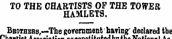TO THE CHARTISTS OF THE TOWER HAMLETS. B...