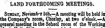 LAND FORTHCOMING MEETINGS. Sunday, Novem...