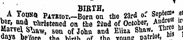 BIRTH A Yooso PATEior.-Born on the 23rd ...