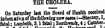 THE CHOLERA. On Saturday last the Board ...