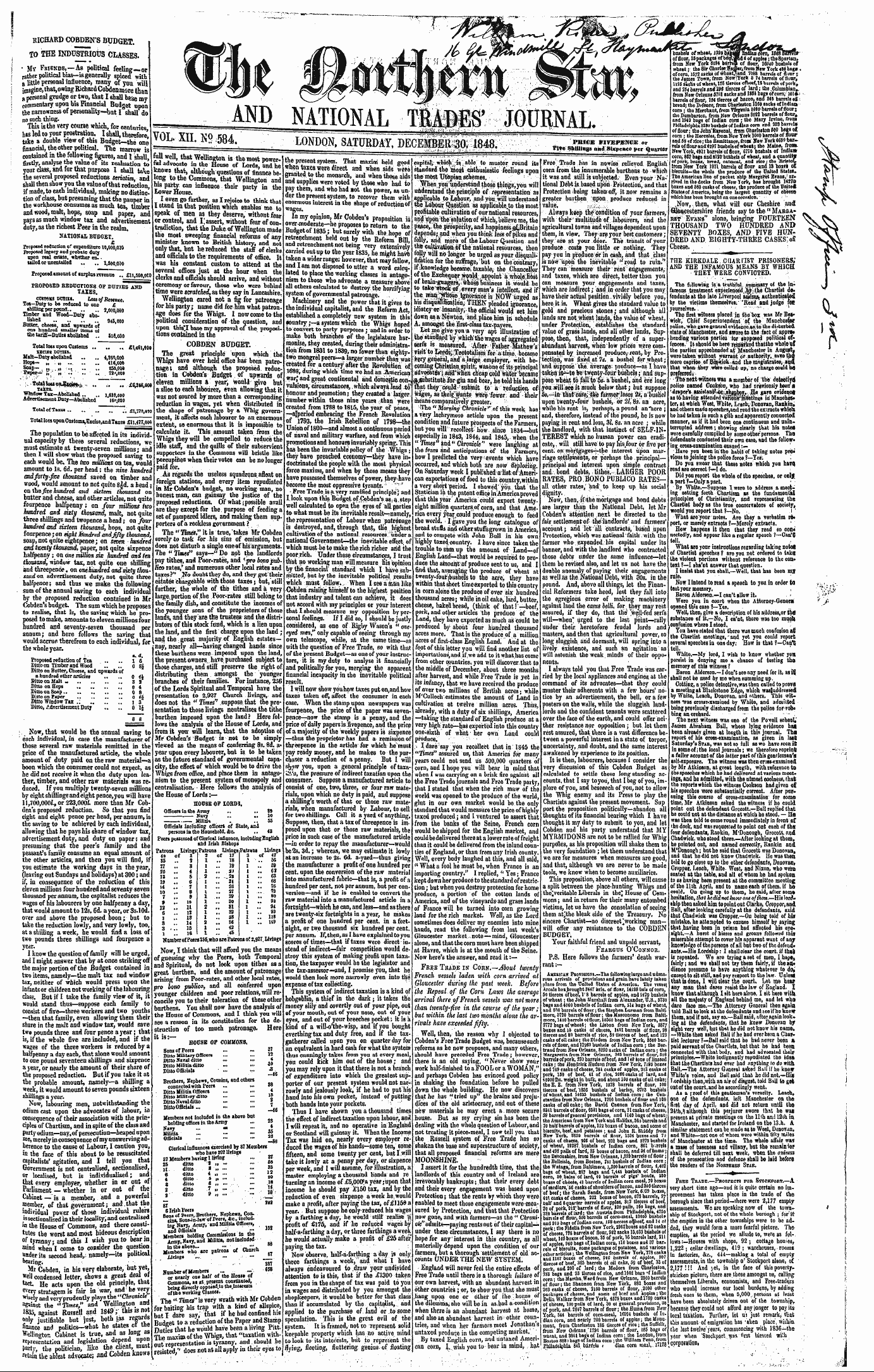 Northern Star (1837-1852): jS F Y, 2nd edition - To The Industrious Classes. •T*T*T-T-T*T...