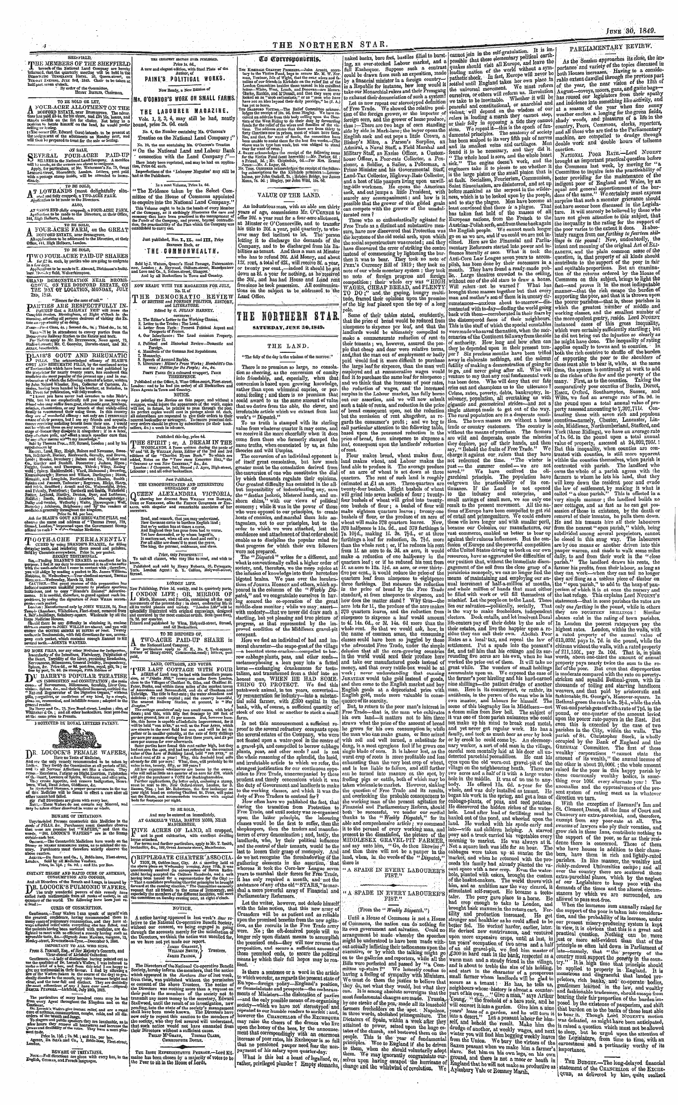 Northern Star (1837-1852): jS F Y, 2nd edition - The Land. "The Folly Of The Day Is The W...