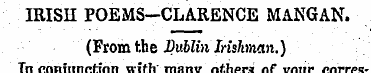 IRISH POEMS-CLARENCE MANGAN. (From the D...