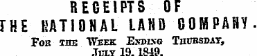 RECEIPTS OF THE RATIONAL LAND COMPANY. F...