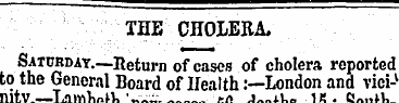 THE CHOLERA, Saturday. —Return of cases ...