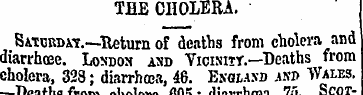 THE CHOLERA. Saturday.—Return of deaths ...