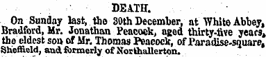 DEATH. On Sunday last, the 30th December...