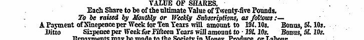 TALUE OF SHARES. Each Share to be of the...