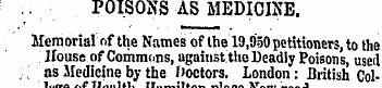 [ . POISONS AS MEBICINE. Memorial of the...