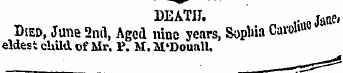 DEATH. , . o Janei Died, June 2nd, Aged ...