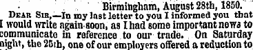 Birmingham, August 28th, 1850. Dear Sib,...