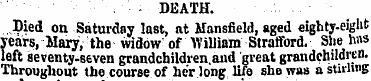 DEATH. Died on Saturday last, at Mansfie...