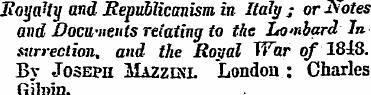 Royalty and Republicanism in Italy , - o...