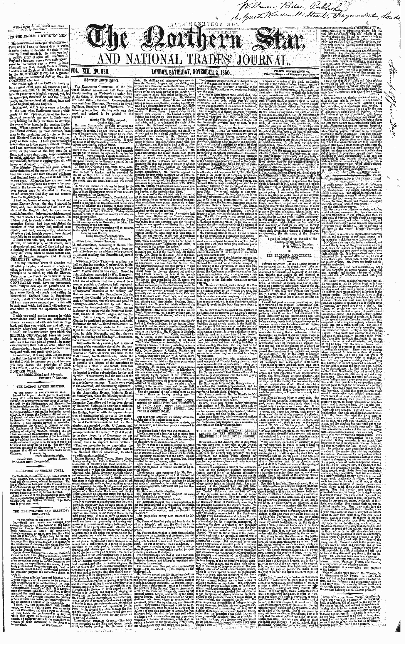 Northern Star (1837-1852): jS F Y, 2nd edition - Liberation Of Thomas Jones. - On Wednesd...