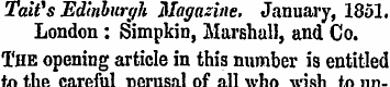 TaWs Edinburgh Magazine. January, 1851. ...