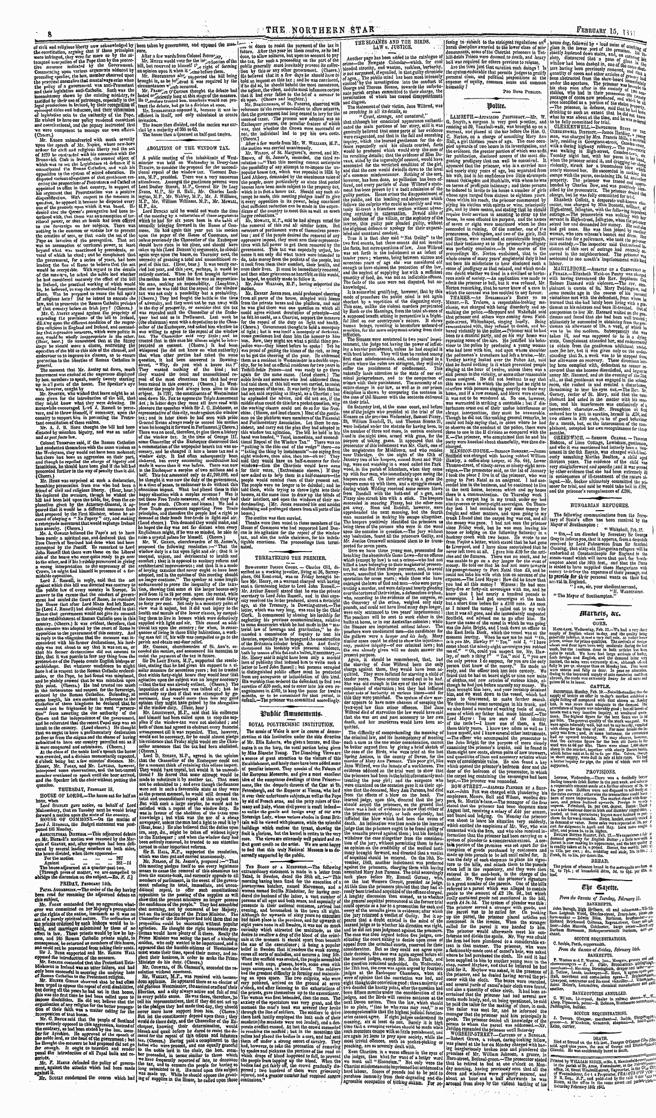 Northern Star (1837-1852): jS F Y, 2nd edition - Abolition Of The Window Tax. A Public Me...