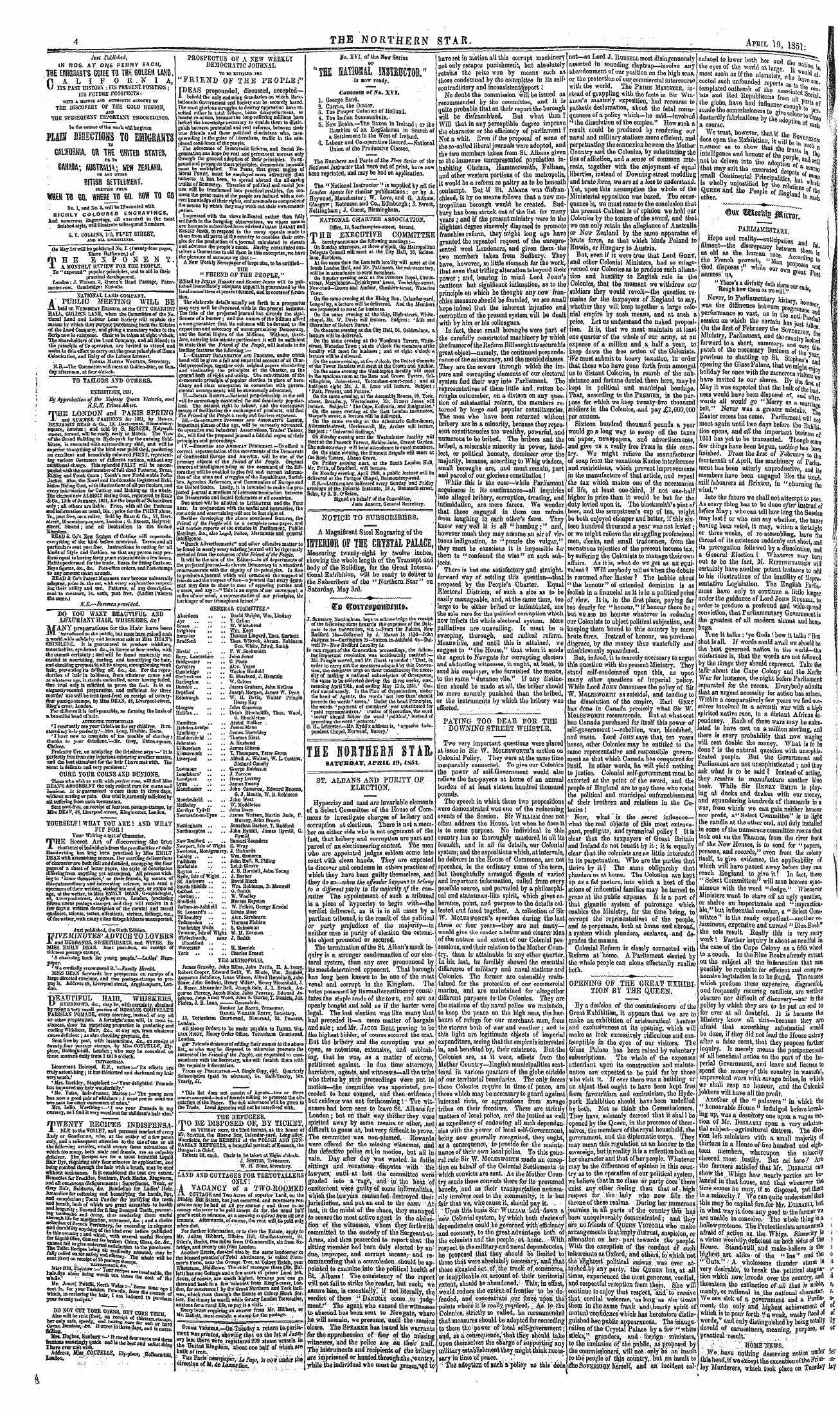 Northern Star (1837-1852): jS F Y, 2nd edition - Jutt Published, In Nos. At One Penny Each,