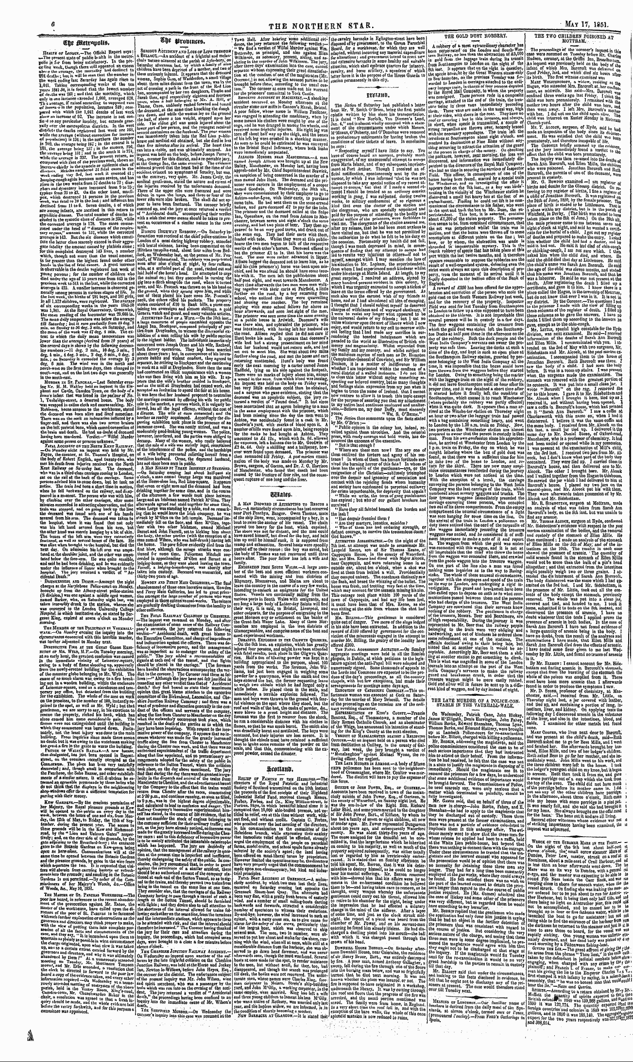 Northern Star (1837-1852): jS F Y, 2nd edition - Sbriotjs Accident Axd Loss Of Life Thimi...