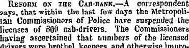 Reform ox the Cab-rank.—A correspondent ...