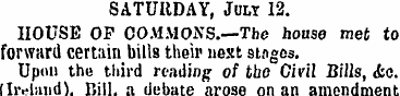 SATURDAY, Jew 12. HOUSE OP COMMONS.—The ...
