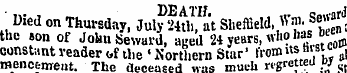 ' Died on Thursday, July 24th, at Sheffi...
