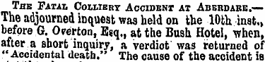 The Patau Colliery Accident at Aberdabe....