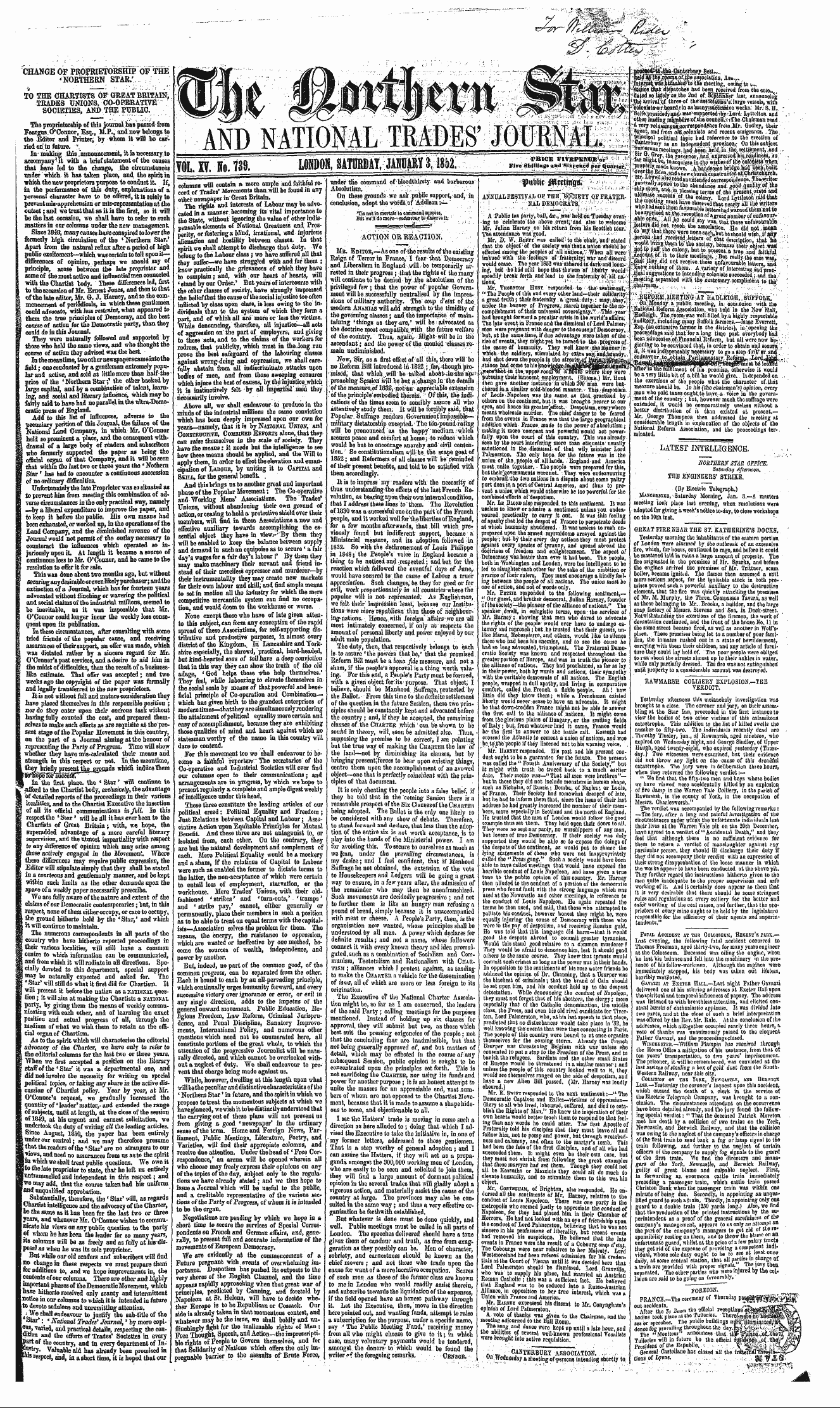 Northern Star (1837-1852): jS F Y, 2nd edition - Change Of Proprietorship'ot R Tbe 'Northern Star.',