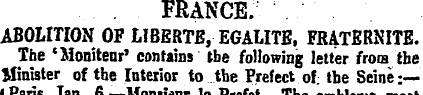 FRANCE. ABOLITION OF LIBERTE, EGALITE, F...