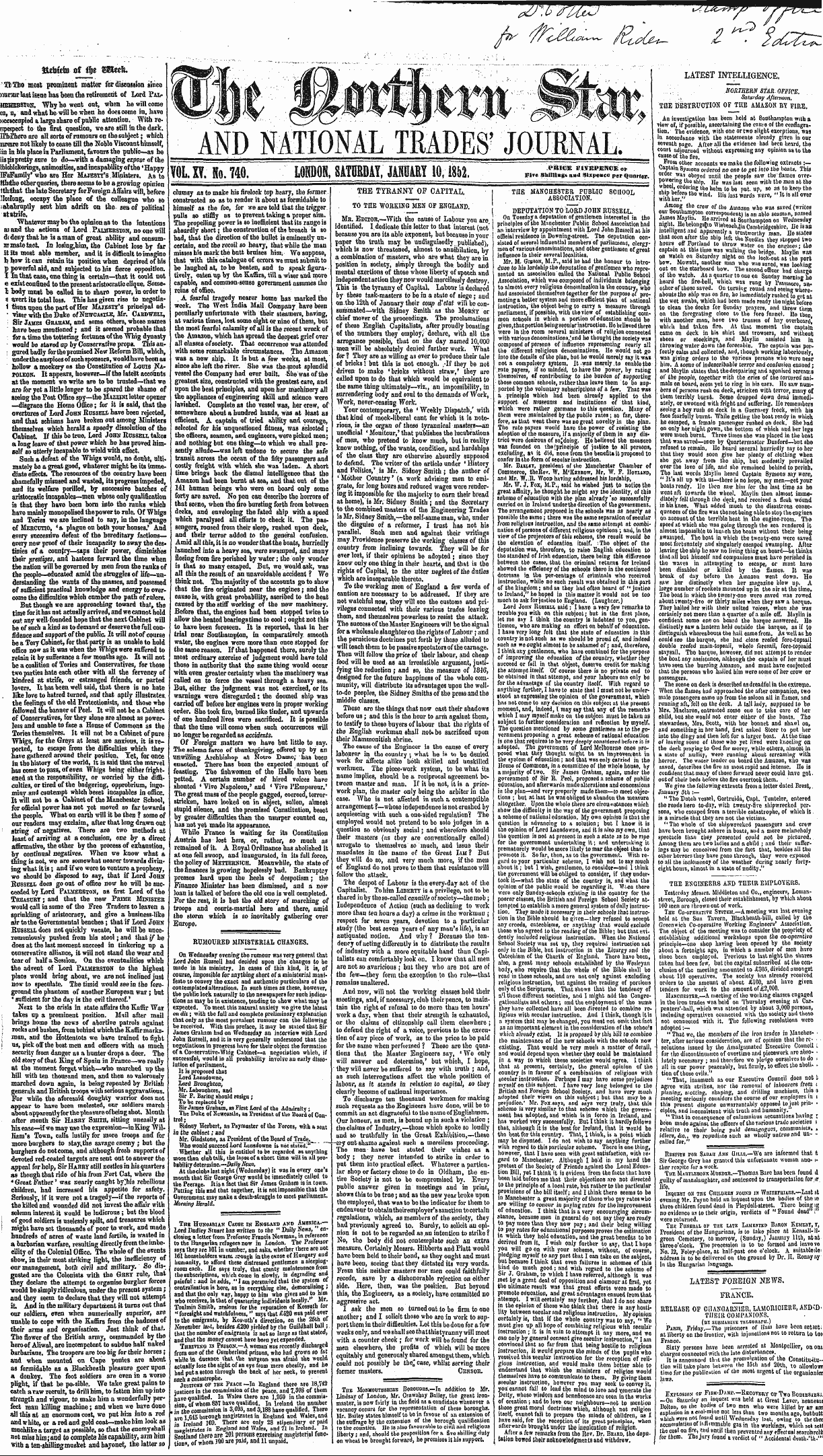 Northern Star (1837-1852): jS F Y, 2nd edition - ¦ And National Trades R Jouhml. 1