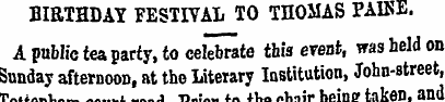 BIRTHDAY FESTIVAL TO THOMAS PAINE. A pub...