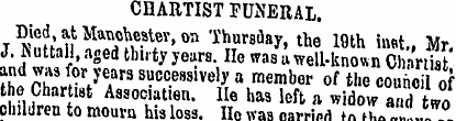 CHARTIST FUNERAL. Died, at Manchester , ...