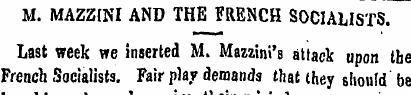 M. MAZZINI AND THE TRENCH SOCIALISTS. La...
