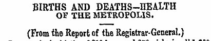 BIRTHS AND DEATHS-HEALTH OF THE METROPOL...