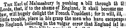 The Earl of Malmesbury is pushing a bill...