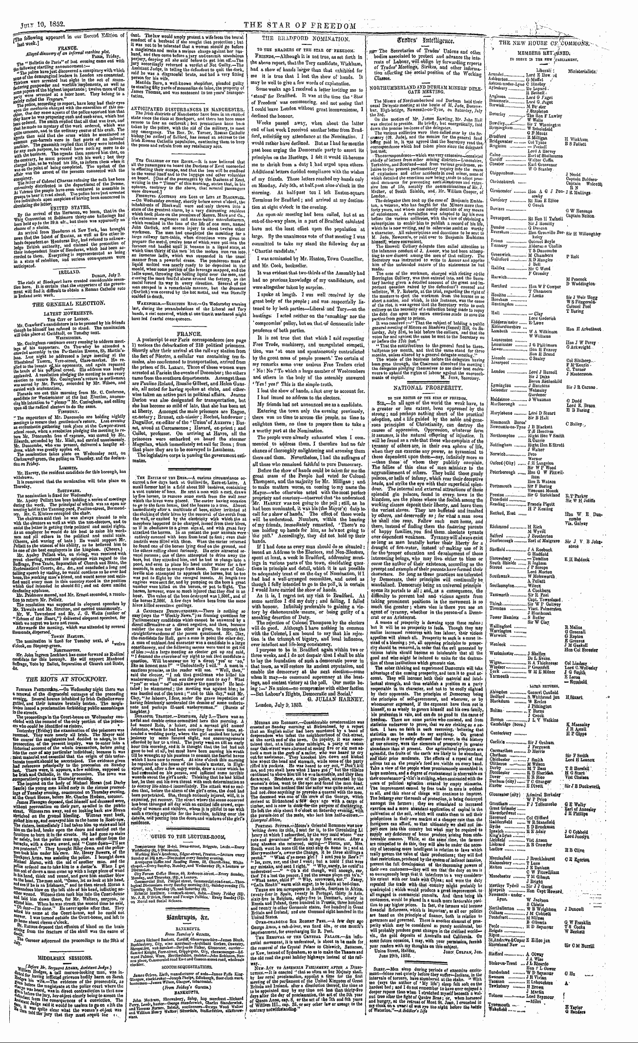 Northern Star (1837-1852): jS F Y, 2nd edition - - - ¦ \ ¦ S • • ? - \ T^Tt 10, 1852. _ •...