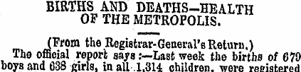 BIRTHS AND DEATHS-HEALTH OF THE METROPOL...