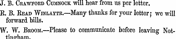 J. B. Crawford Cumnock will hear from us...