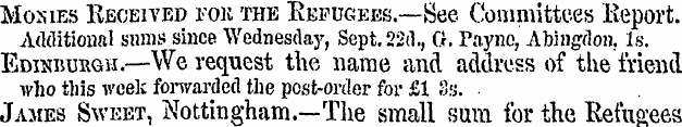 Mosibs Received fob the Refugees.—See Co...