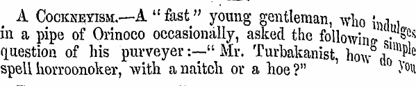 A CocKNEYiSM,—A " fast" young gentleman ...