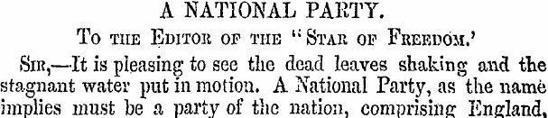 A NATIONAL PARTY. To the Editor op the "...